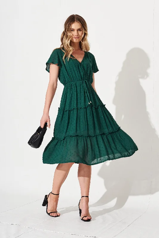 Sangria Dress In Emerald Green Swiss Dot