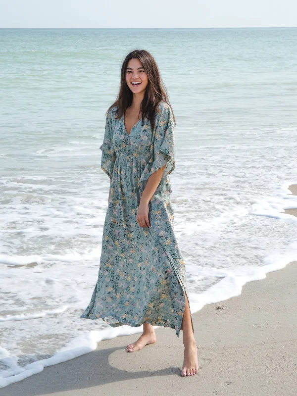 Sanibel Kaftan Maxi Dress - Light Green Floral