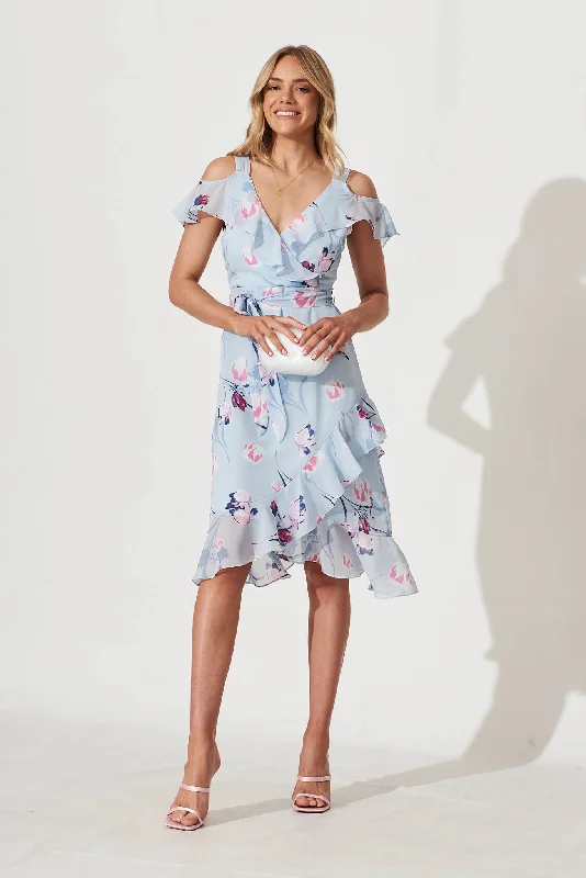 Santorini Dress In Pale Blue Floral Chiffon