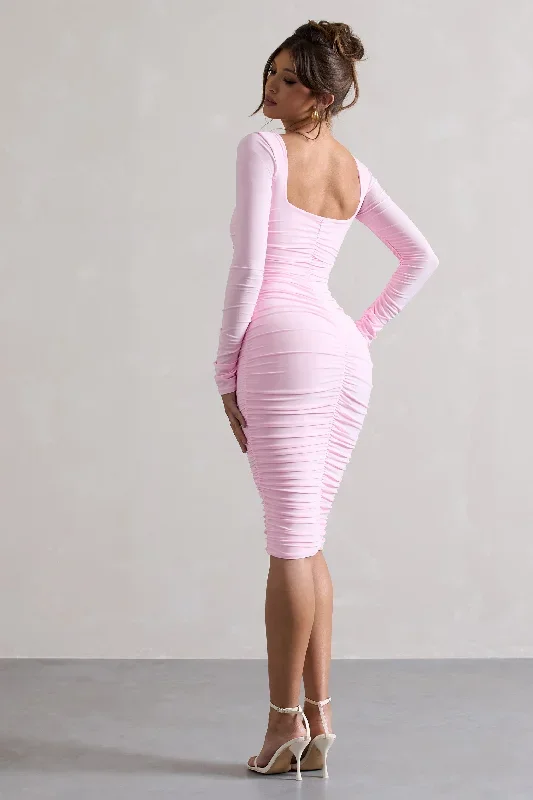 seductress-pink-long-sleeve-square-neck-ruched-midi-dress-cl127075117