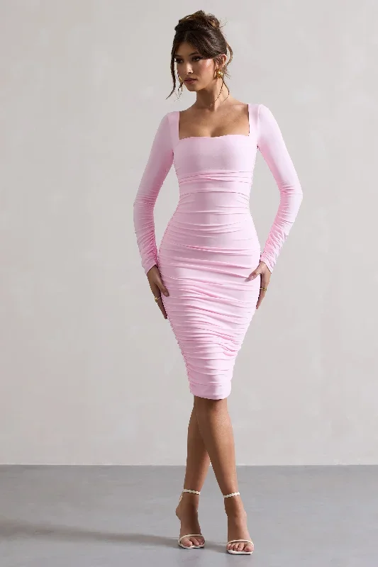 seductress-pink-long-sleeve-square-neck-ruched-midi-dress-cl127075117