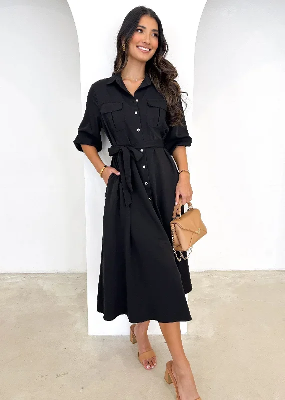 Seika Midi Dress - Black