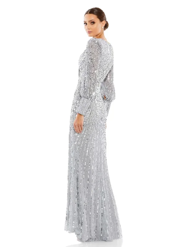 sequined-wrap-over-bishop-sleeve-gown-silver