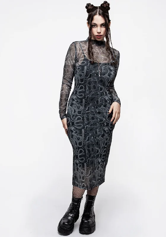 serpente-print-mesh-bodycon-midi-dress