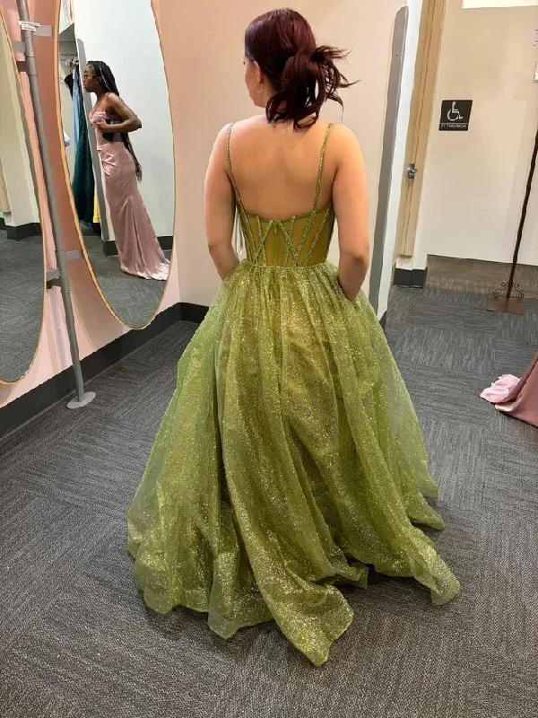 shiny-green-straps-a-line-tulle-long-prom-dress