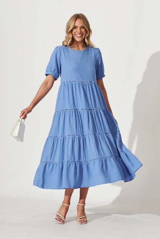 Shonda Midi Dress In Blue Linen Blend