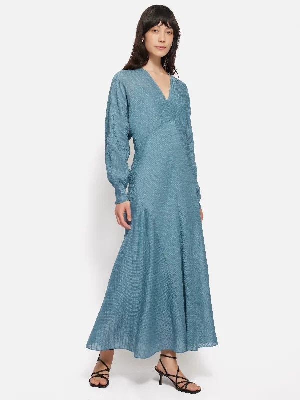 Silk Linen Gauze Maxi Dress | Blue