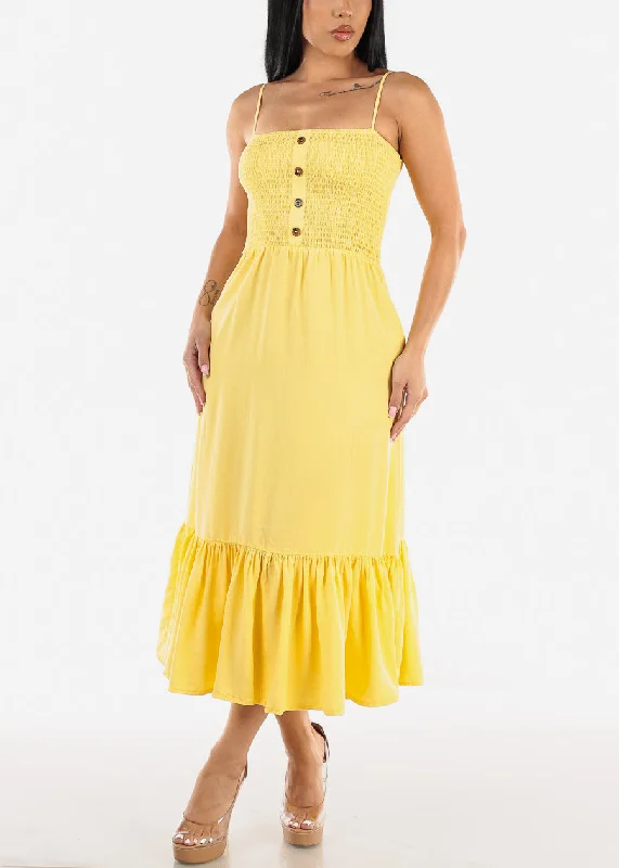 Sleeveless Smocked Tencel Maxi Dress Yellow