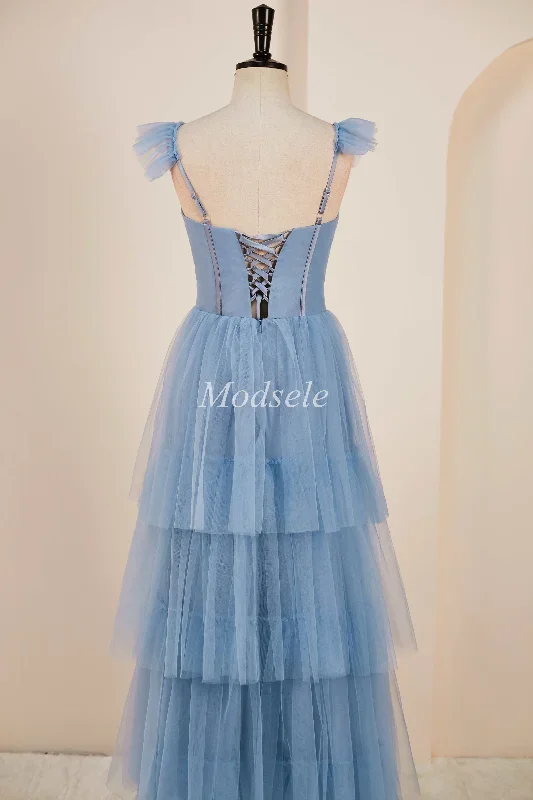 smoky-blue-tiered-a-line-long-prom-dress-with-flutter-sleeves