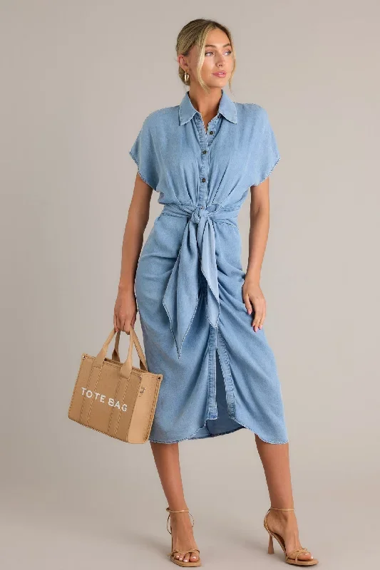 So Indecisive Chambray Button Front Midi Dress