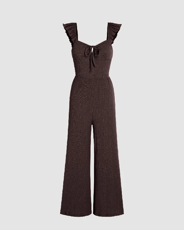 Solid Cropped Sleeveless Dark Brown Jumpsuit