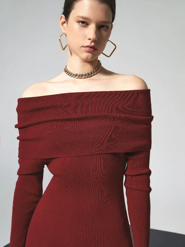 solid-overfold-off-shoulder-ribbed-knit-mini-dress