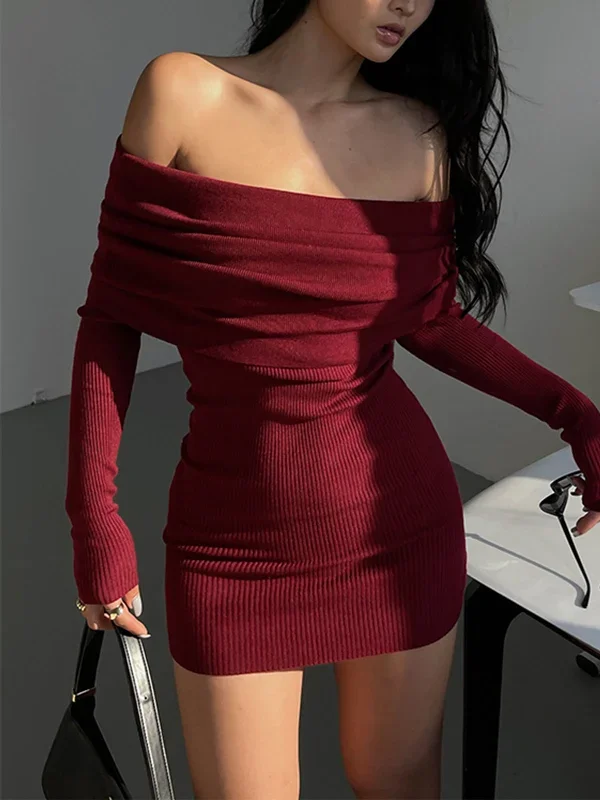 solid-overfold-off-shoulder-ribbed-knit-mini-dress