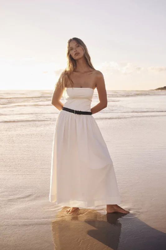 SOPHIE WHITE STRAPLESS MIDI DRESS