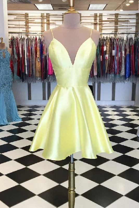 spaghetti-straps-short-yellow-homecoming-dress