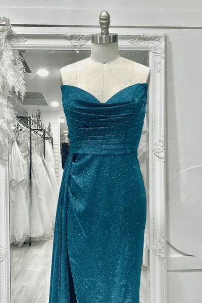 sparkly-ink-blue-strapless-pleated-long-prom-dress-with-slit