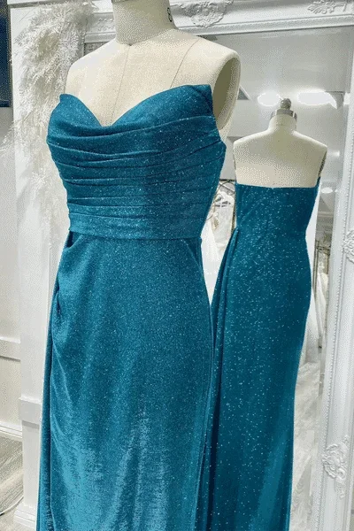 sparkly-ink-blue-strapless-pleated-long-prom-dress-with-slit