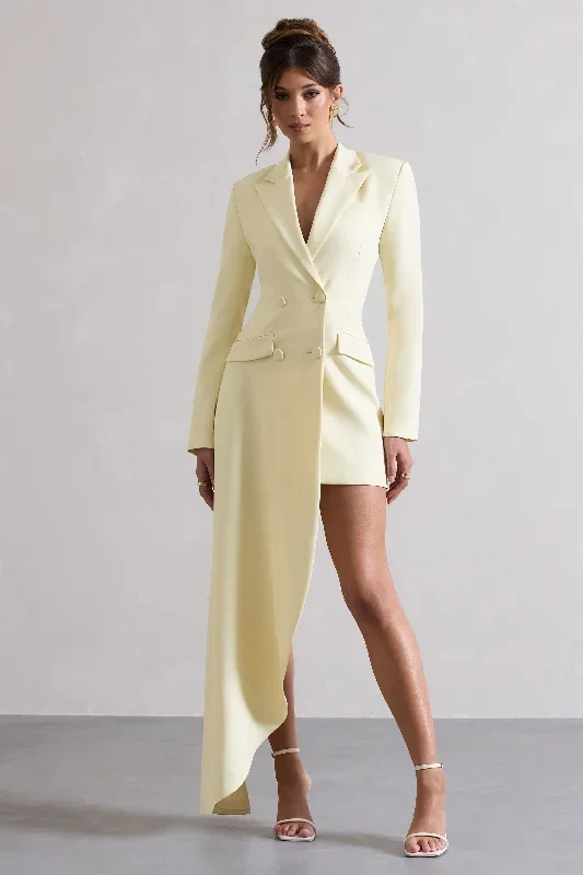 Spiral | Lemon Tailored Blazer Mini Dress With Asymmetric Hem