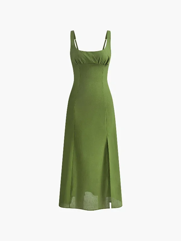 Split Square Neck Sleeveless Dress