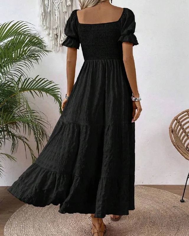 square-neck-puff-sleeve-a-line-puff-sleeve-long-black-dress