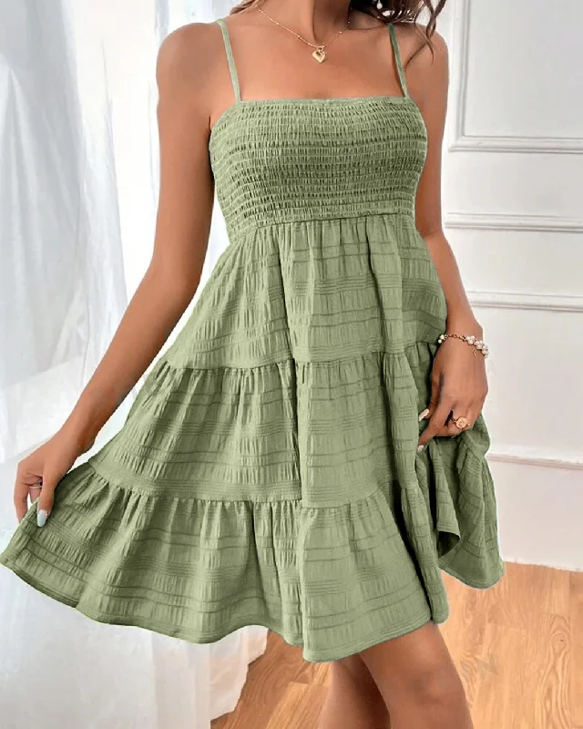 Square Neck Spaghetti Strap Beach Dress In Green