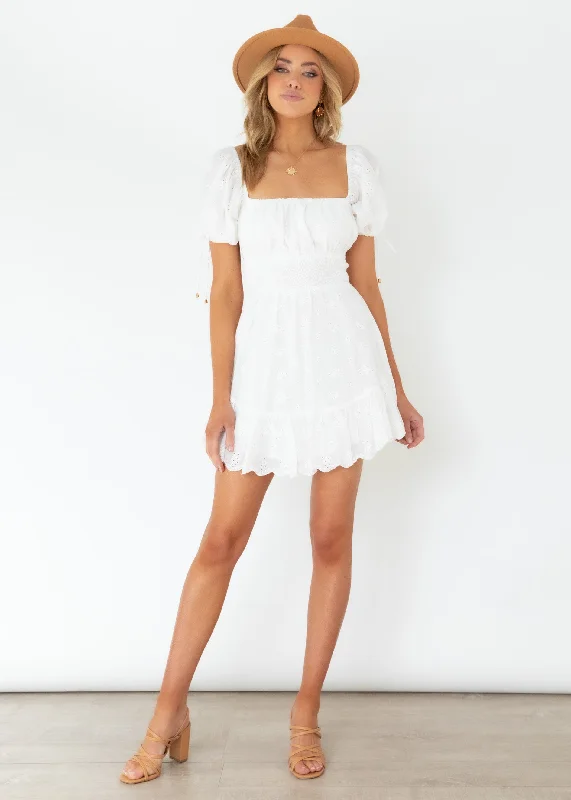 Stephy Dress - White Anglaise