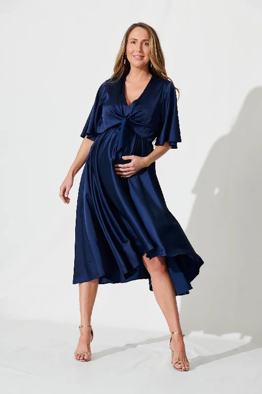 Stockholm Dress In Navy Satin