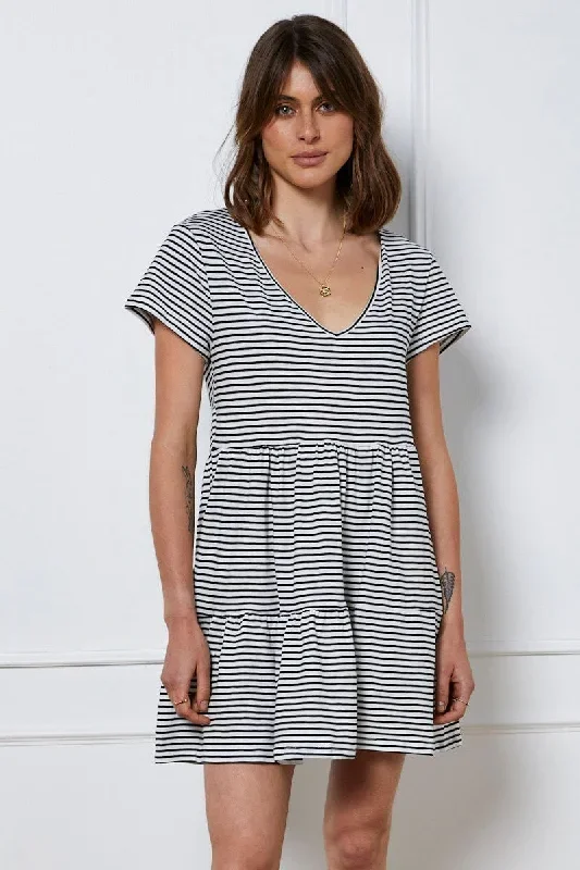 Stripe Mini Dress Short Sleeve