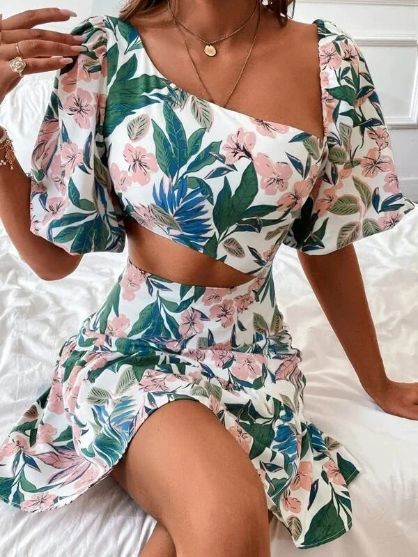 JuliaFashion - 2024 Women Sexy Hollow-out Off Shoulder Half Sleeve Beach Midi Dress