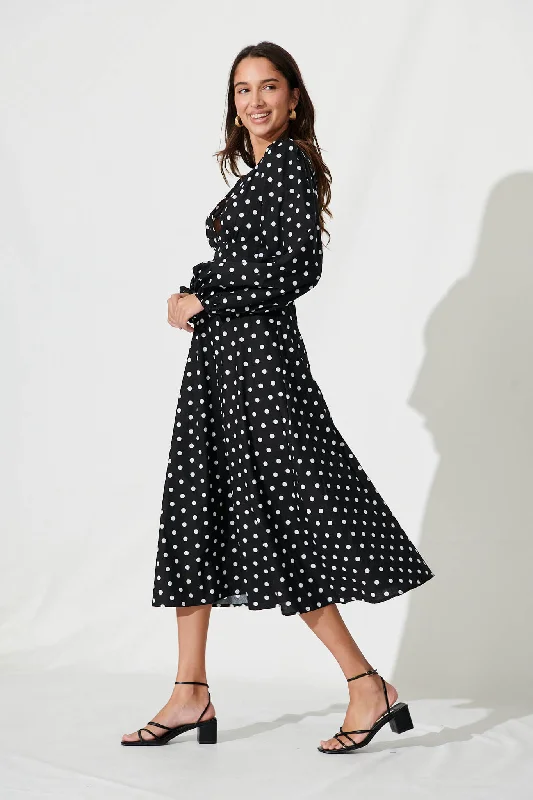 sunburst-midi-dress-in-black-with-white-spot-cotton