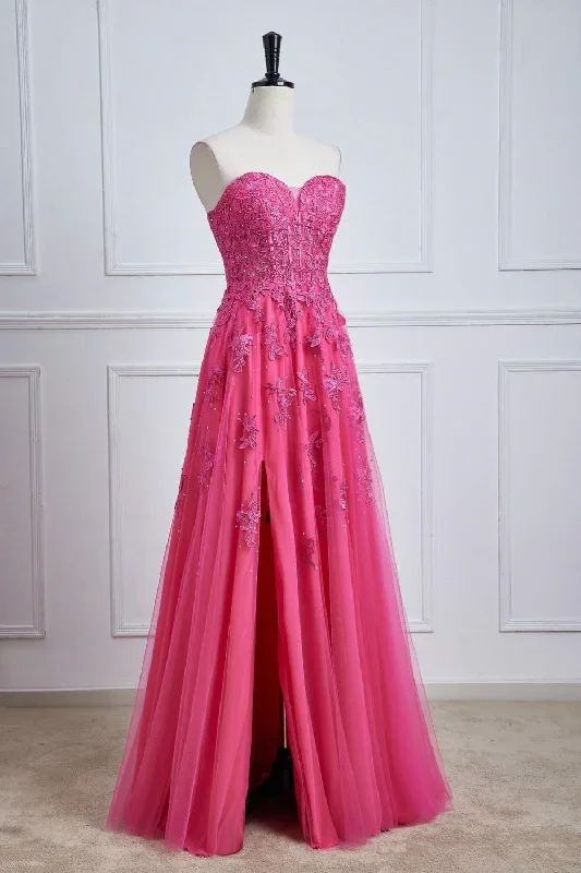 sweetheart-hot-pink-lace-corset-prom-dress-with-slit