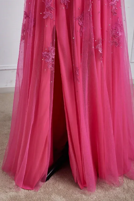 sweetheart-hot-pink-lace-corset-prom-dress-with-slit