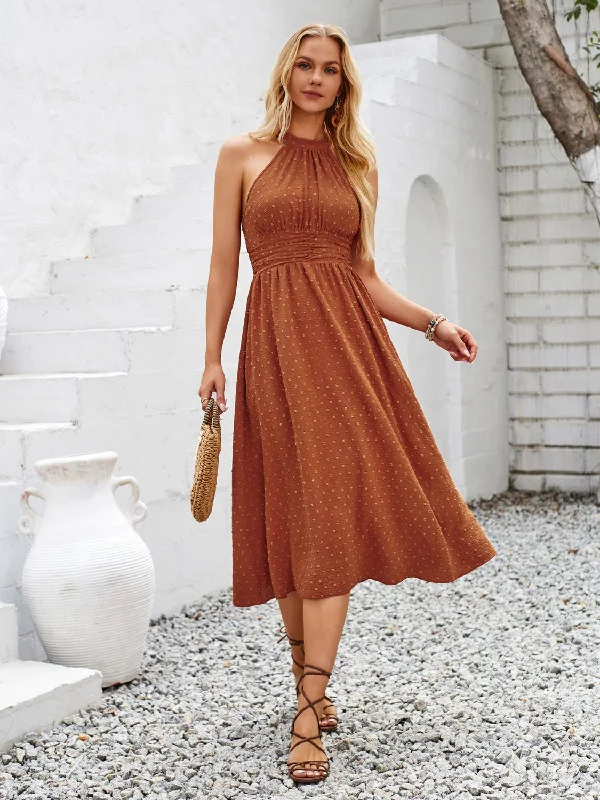 swiss-dot-grecian-neck-midi-dress