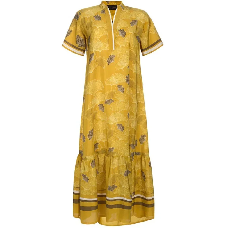 PATTERNED MAXI-SILK-DRESS "GINKGO"