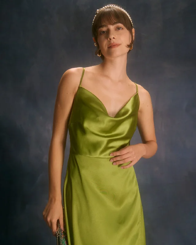 the-green-cowl-neck-split-satin-maxi-dress