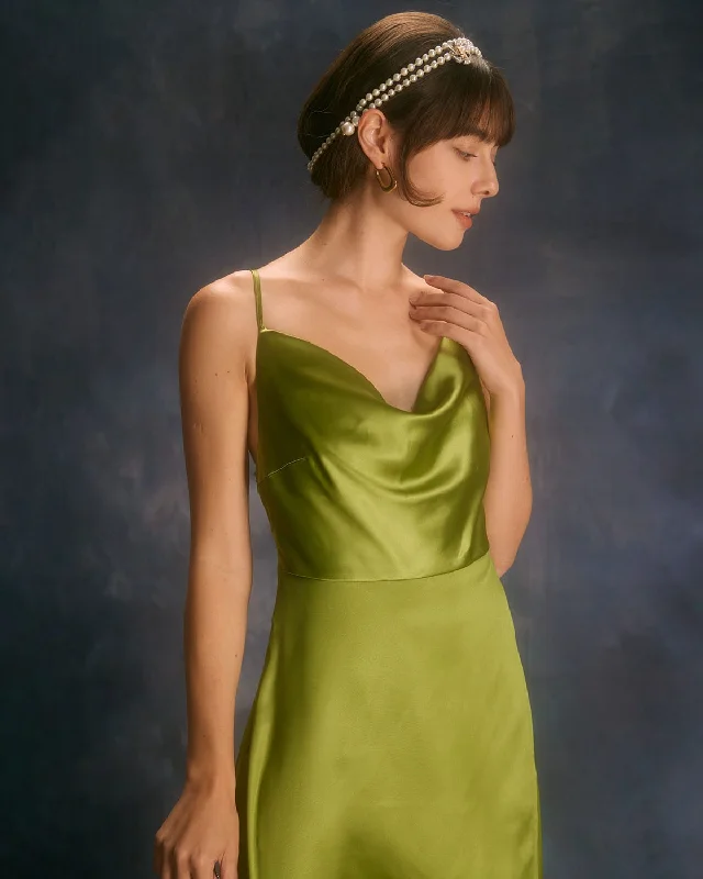 the-green-cowl-neck-split-satin-maxi-dress