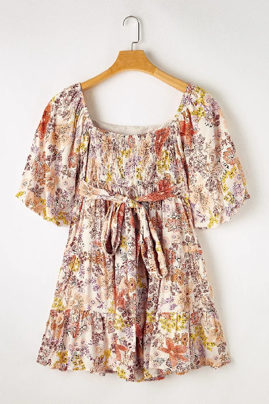 tied-printed-half-sleeve-mini-dress