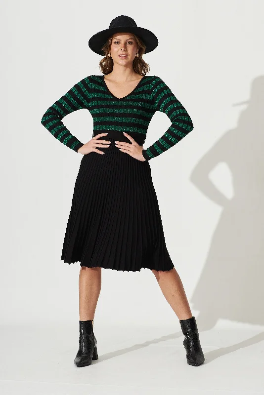 Trifecta Knit Dress In Emerald With Black Stripe