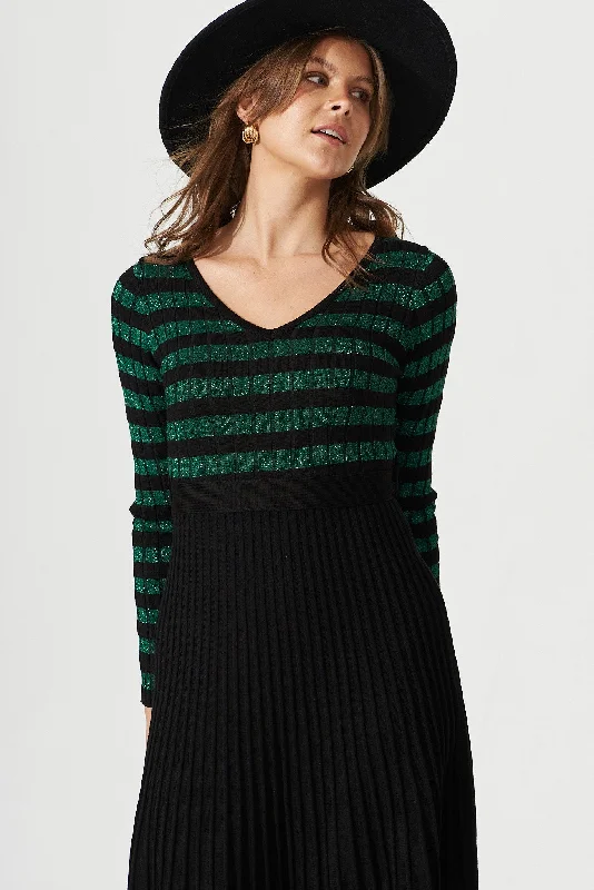 trifecta-knit-dress-in-emerald-with-black-stripe