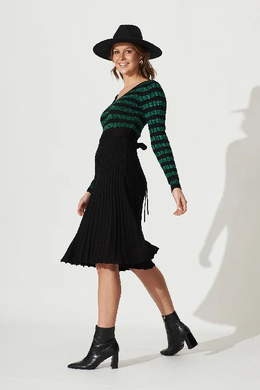 trifecta-knit-dress-in-emerald-with-black-stripe