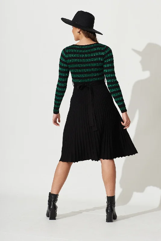 trifecta-knit-dress-in-emerald-with-black-stripe