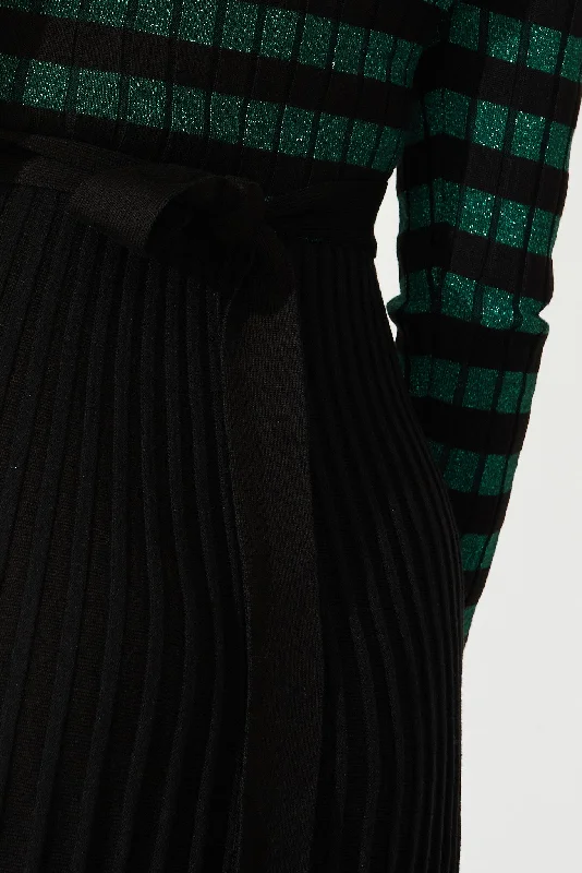 trifecta-knit-dress-in-emerald-with-black-stripe