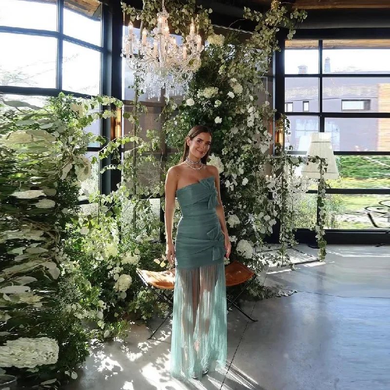 turquoise-green-strapless-bow-banquet-party-dresses-pleated-sheer-tulle-formal-dress-floor-length-long-sleeveless-prom-gowns