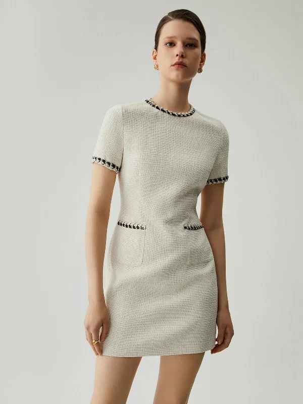 Tweed Contrast Trim Pocket Mini Dress