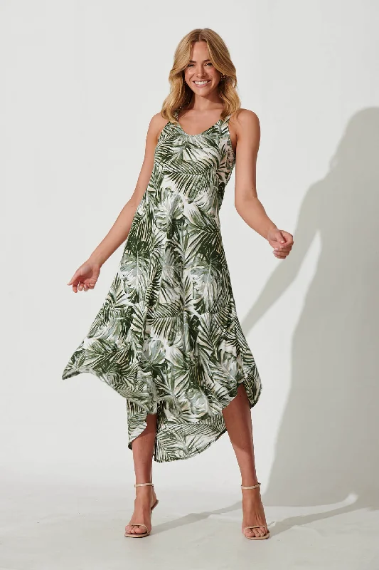 Two Of Us Midi Dress In Green Leaf Print