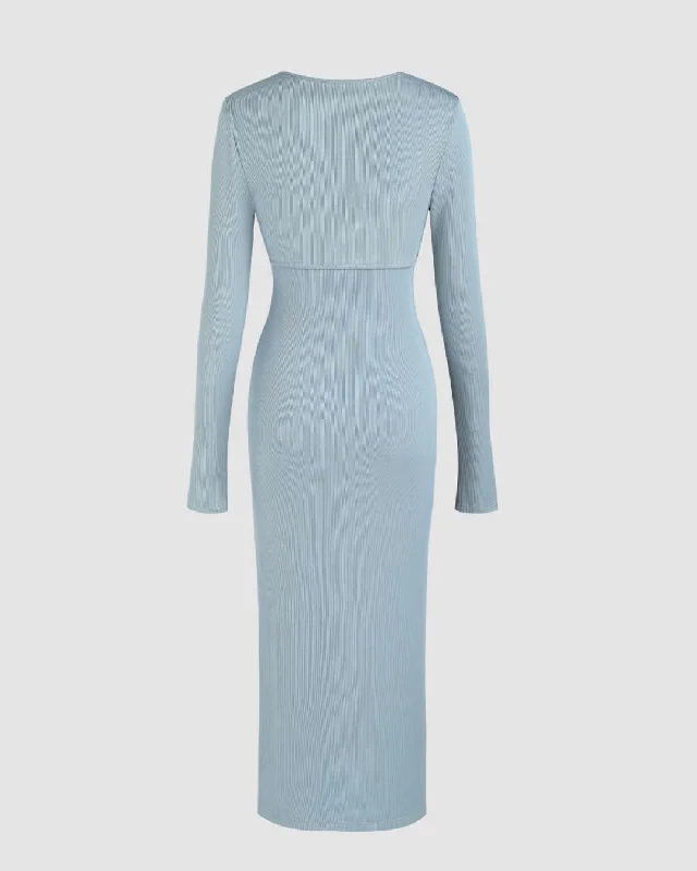 two-piece-elegant-bodycon-dress-with-shrug-in-dusty-blue