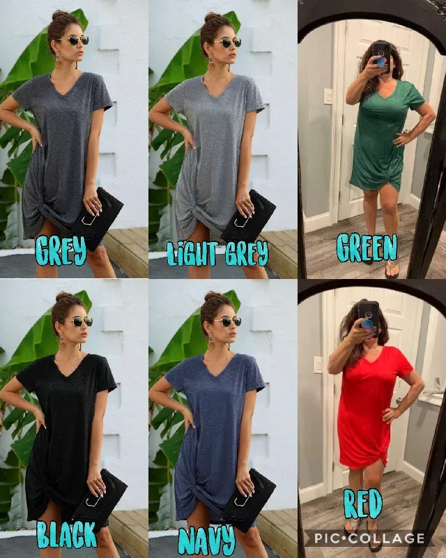 V Neck Short Sleeve T-Shirt Dresses - Assorted Colors