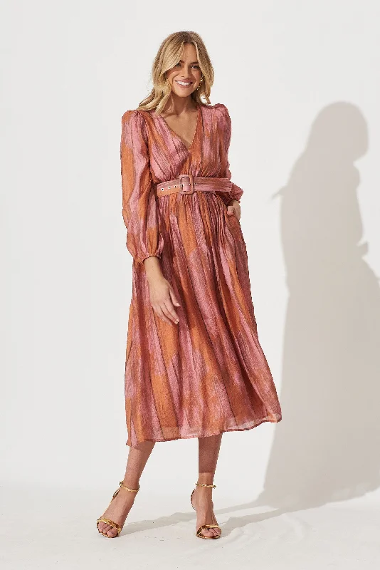 vichy-midi-dress-in-pink-with-rust-print