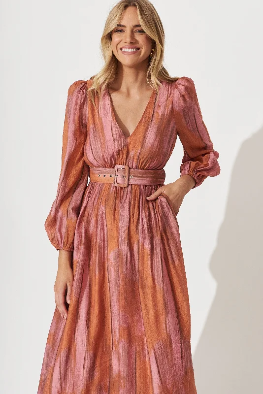 vichy-midi-dress-in-pink-with-rust-print