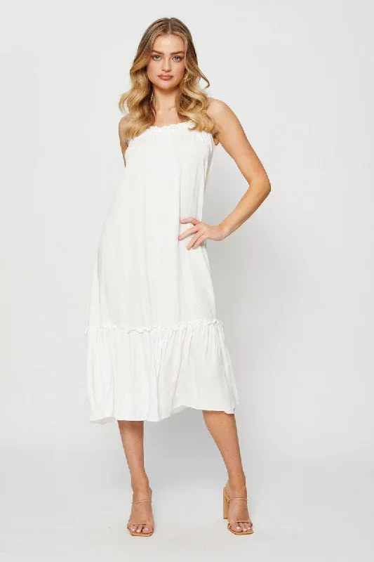 White A Line Dress Sleeveless Midi